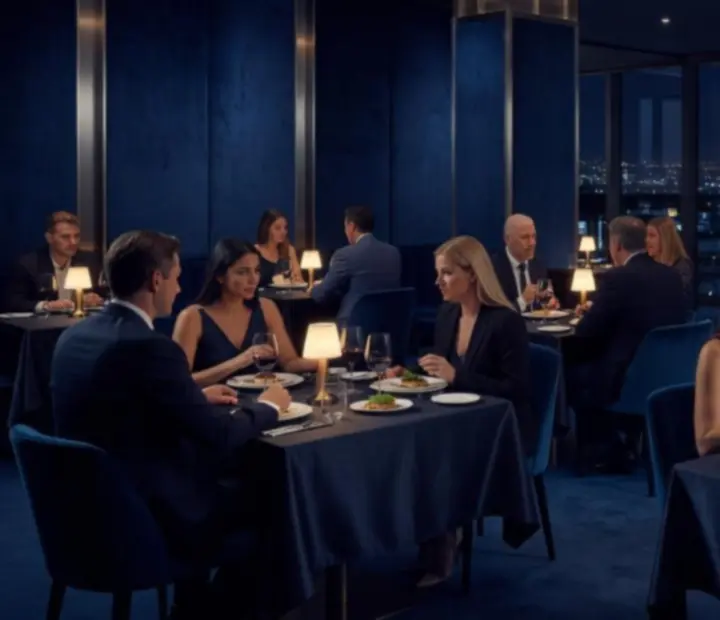 Candlelit signature evening dining scene at Ash & Ace Club